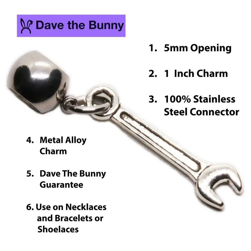 Elegant Tool Charms - Wrench Charm for Bracelet - Sterling Silver Wrench Charm